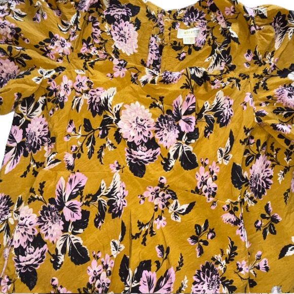 Anthropologie Maeve Midi Dress Size 14 Hi-Low Puff Sleeve Mustard Gold Floral - Picture 1 of 13